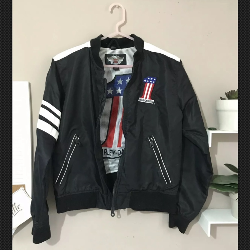 SOLD Harley-Davidson Black Bomber Jacket Nylon S - Picture 1 of 4